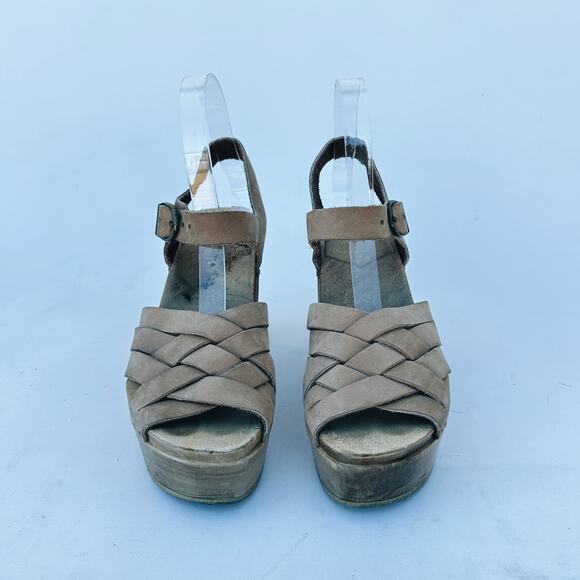 No. 6 Woven Leather Wooden Clogs Heels Sandal Beige 7 Tan Natural 37 Ankle Strap - Picture 6 of 14